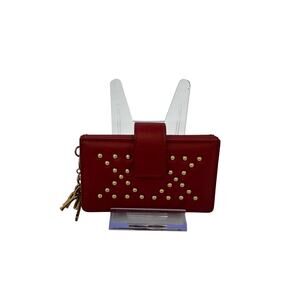 Christian Dior Red Studded Lambskin Accordion Card Holder with Key Charms